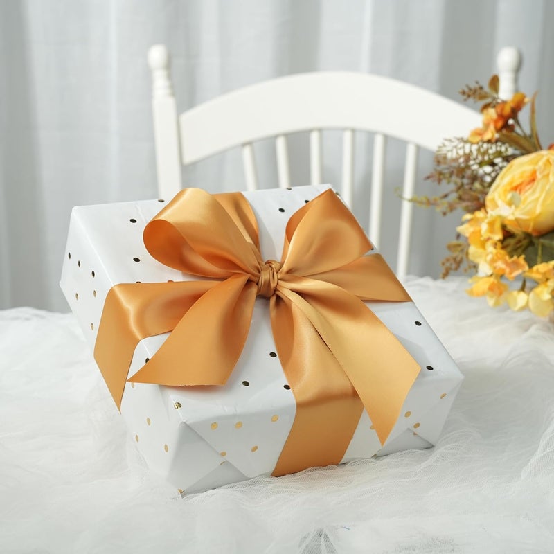 DINDOSAL Gold Ribbon 2 Inch Double Face Satin Ribbon Thick Gold Ribbon for Wedding Bridal BouquetCrafts Party Decorations - 25Yards - Image 3